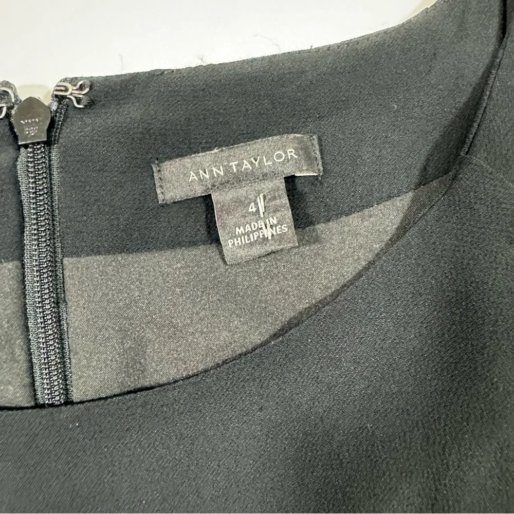 Ann Taylor Tapered Leg Jumpsuit Black Tie Waist Round Neck